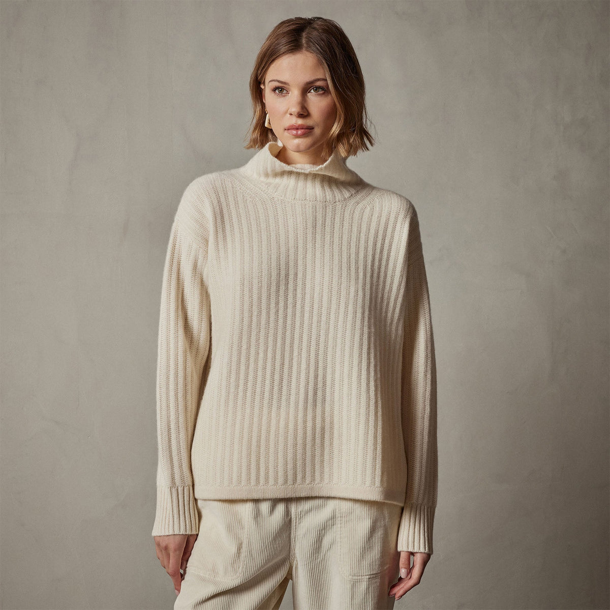 Ribbed Cashmere Funnel Neck in Ivory | James Perse Los Angeles