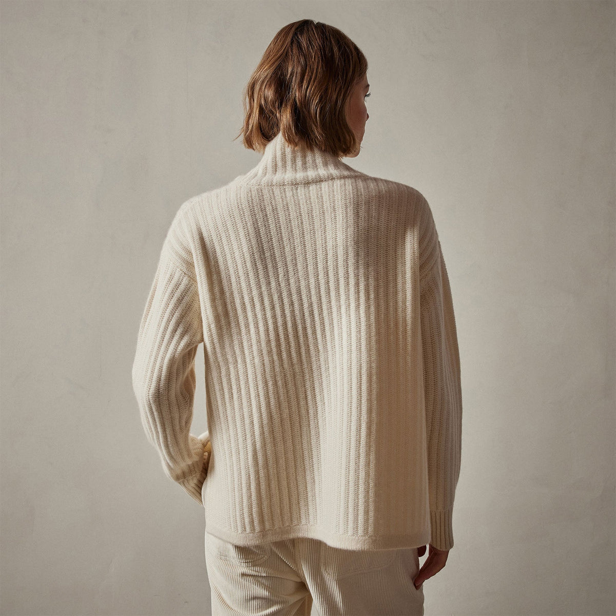 Ribbed Cashmere Funnel Neck in Ivory | James Perse Los Angeles