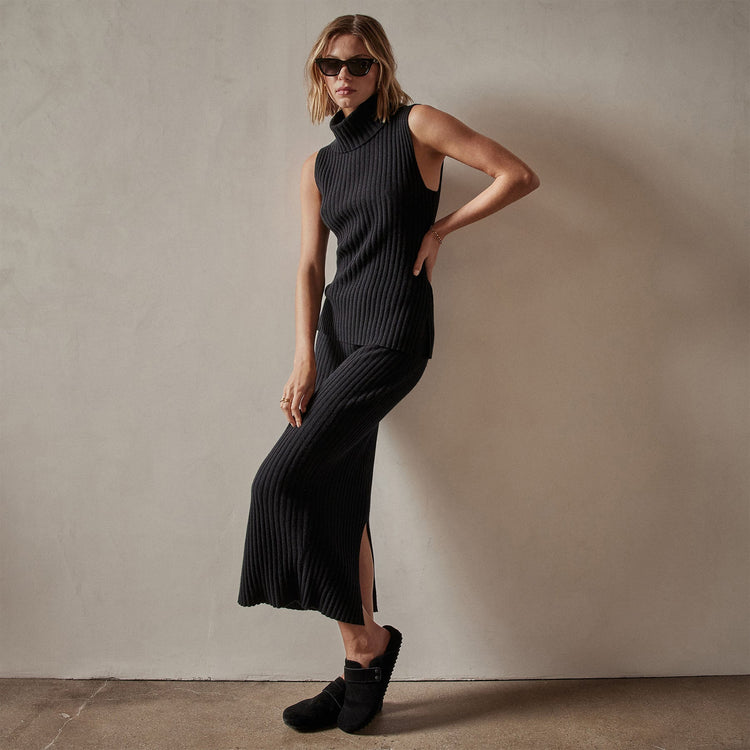 Ribbed Cashmere Sleeveless Turtleneck in Black | James Perse Los Angeles