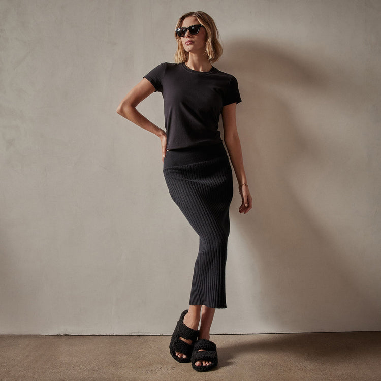 Ribbed Cashmere Pencil Skirt in Black | James Perse Los Angeles