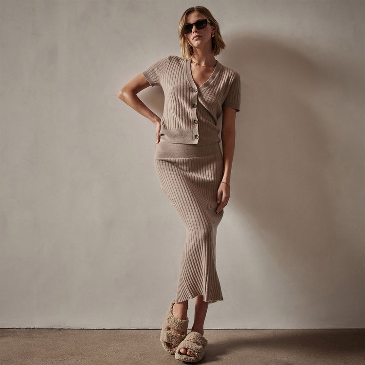 Ribbed Cashmere Pencil Skirt in Mocha | James Perse Los Angeles