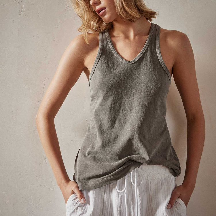 Cut Away Racer Back Tank in River Rock Pigment | James Perse Los Angeles 