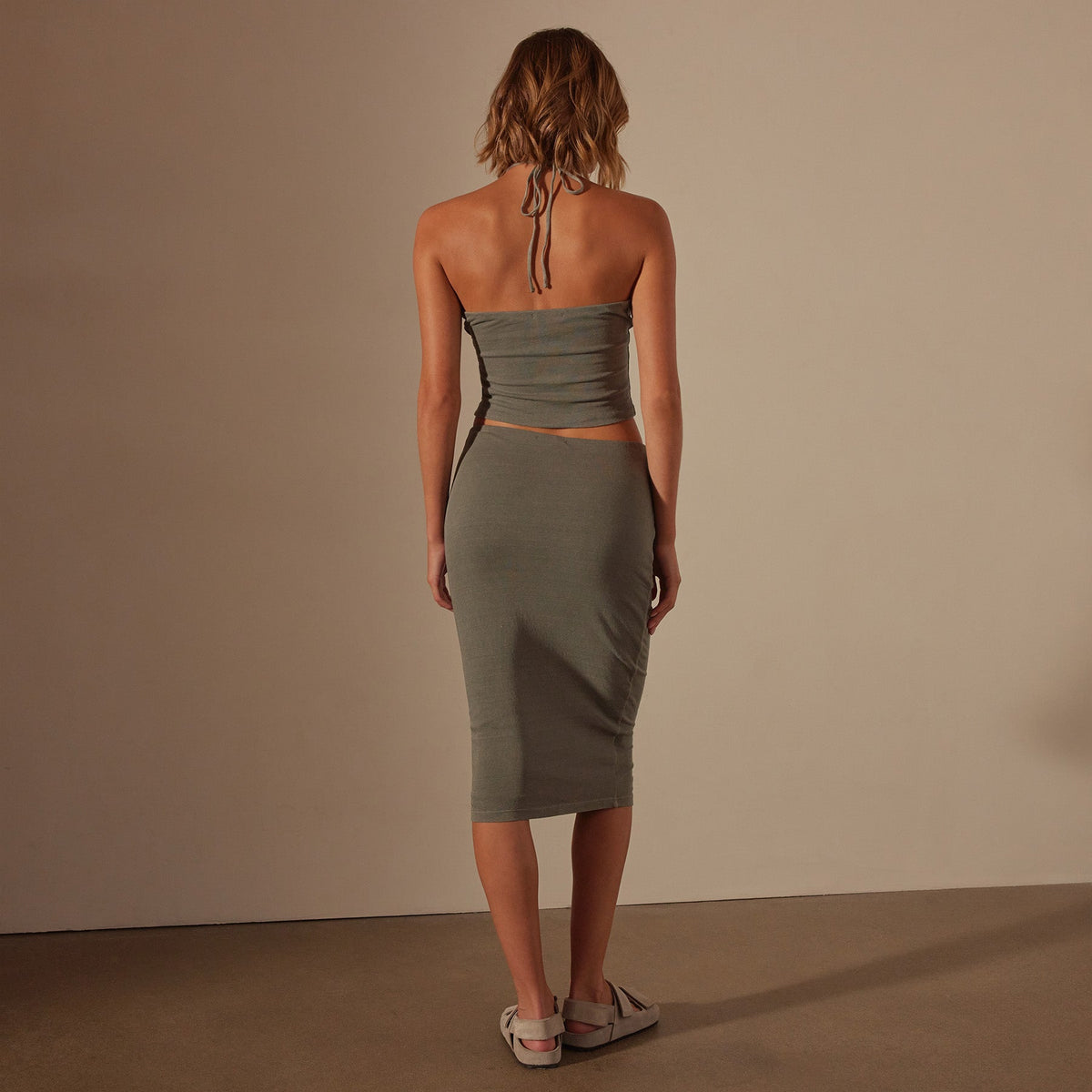 Recycled Brushed Jersey Skirt in Palm Pigment | James Perse Los Angeles