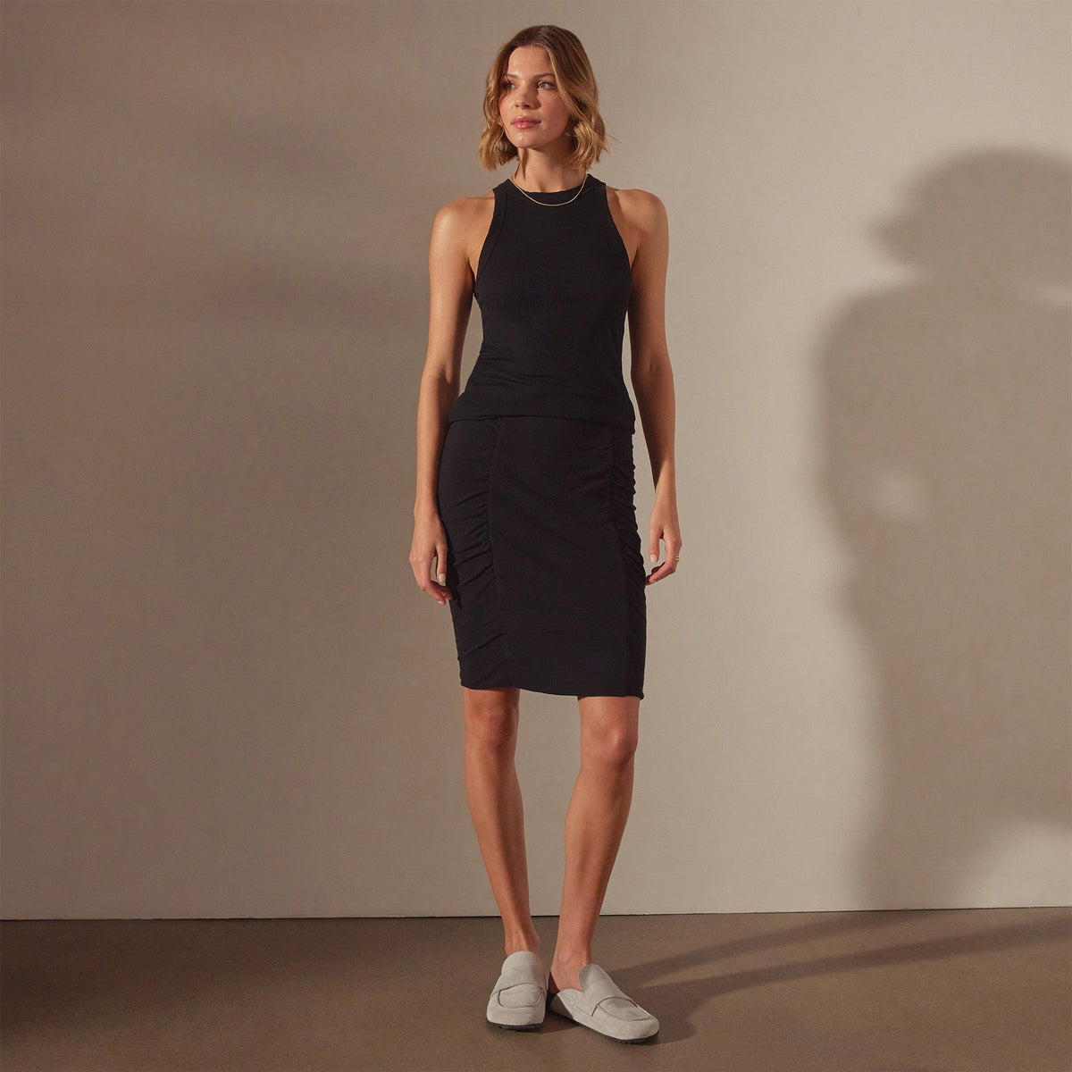 Recycled Brushed Jersey Ruched Skirt in Black | James Perse Los Angeles