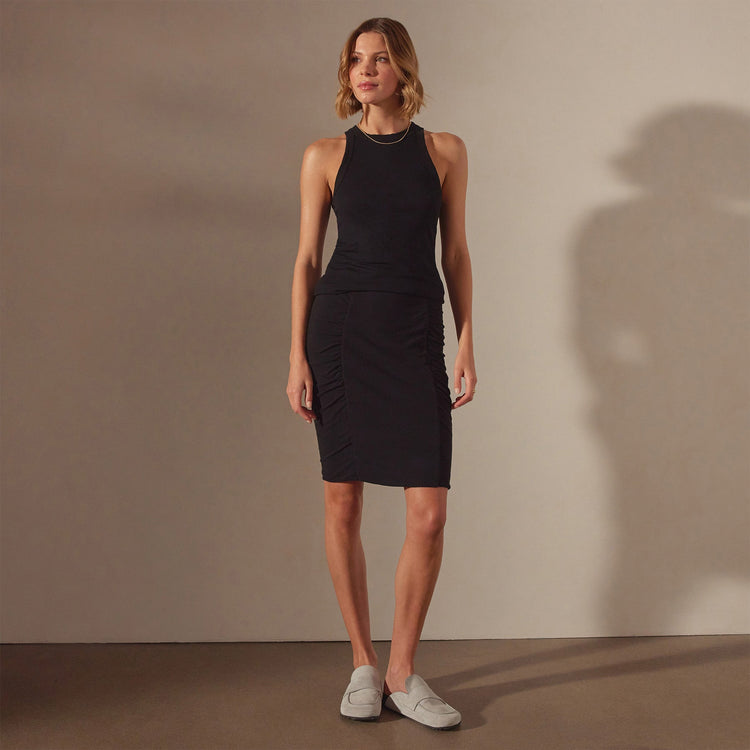 Recycled Brushed Jersey Ruched Skirt in Black | James Perse Los Angeles