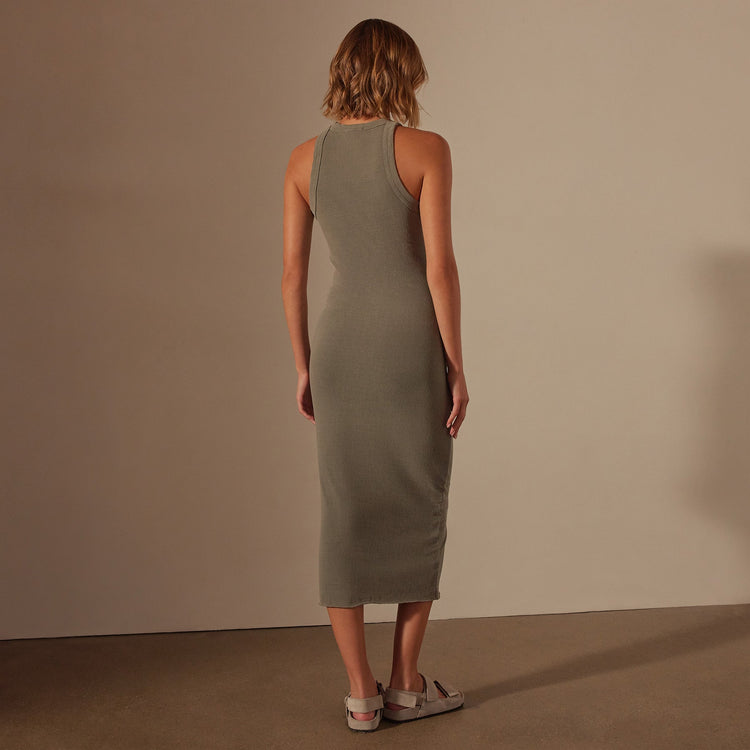Ruched Cut Away Tank Dress in Palm Pigment | James Perse Los Angeles