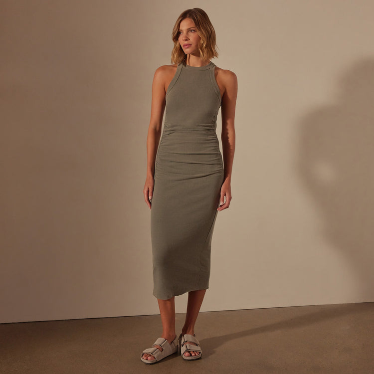 Ruched Cut Away Tank Dress in Palm Pigment | James Perse Los Angeles