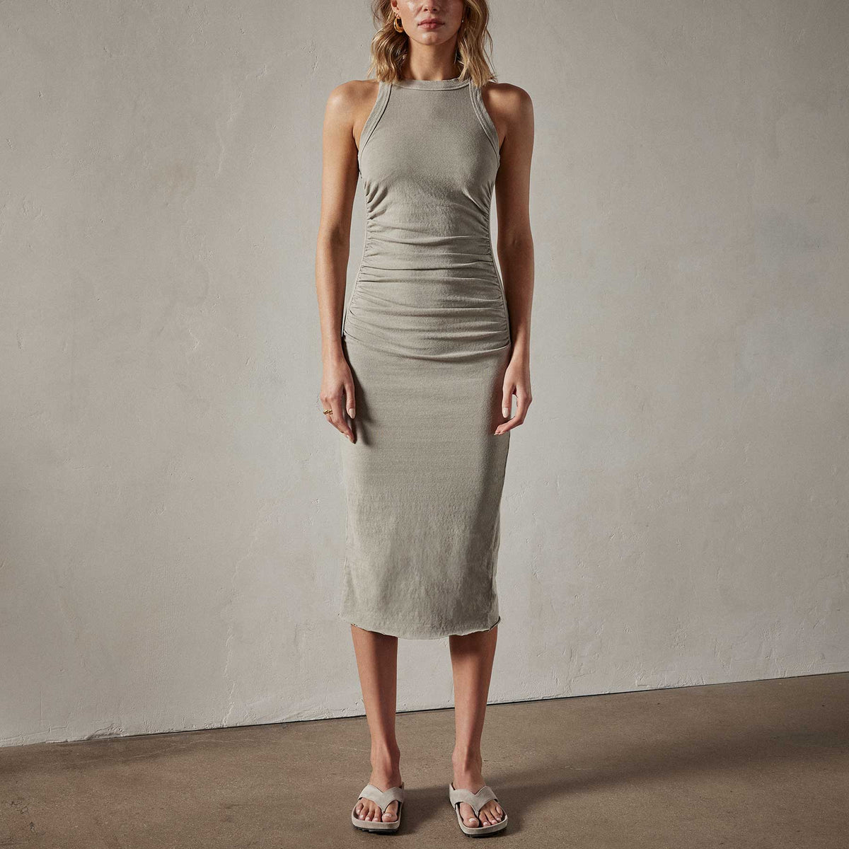 Ruched Cut Away Tank Dress in Silt Pigment | James Perse Los Angeles 