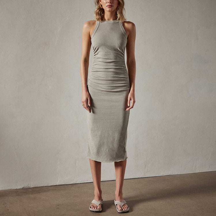 Ruched Cut Away Tank Dress in Silt Pigment | James Perse Los Angeles 