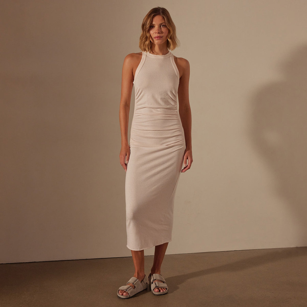 Ruched Cut Away Tank Dress in Zephyr Pigment | James Perse Los Angeles