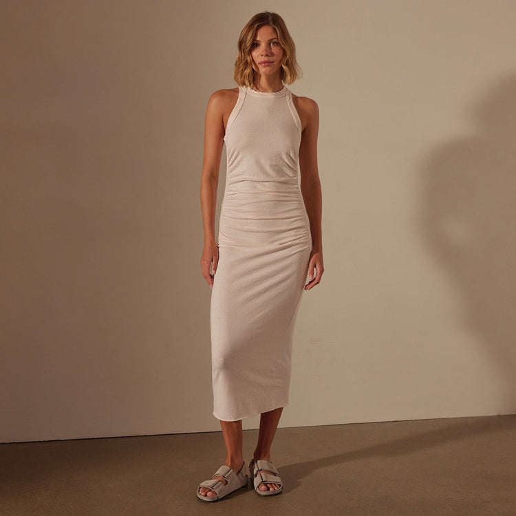 Ruched Cut Away Tank Dress in Zephyr Pigment | James Perse Los Angeles