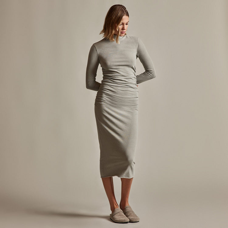 Recycled Brushed Jersey Ruched Turtleneck Dress in Dapple Pigment | James Perse Los Angeles
