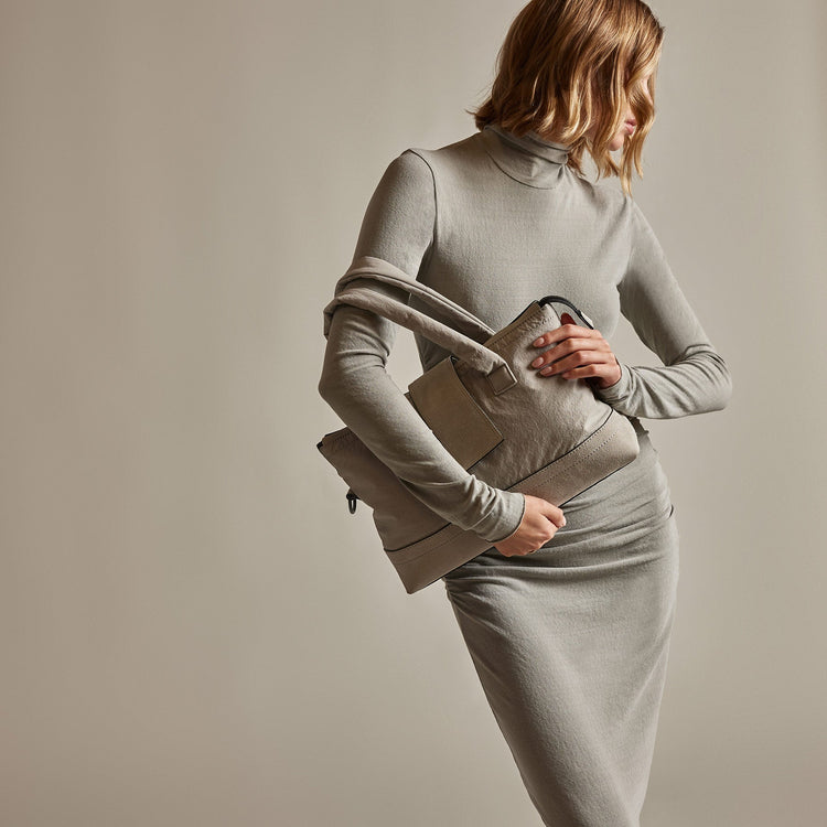 Recycled Brushed Jersey Ruched Turtleneck Dress in Dapple Pigment | James Perse Los Angeles