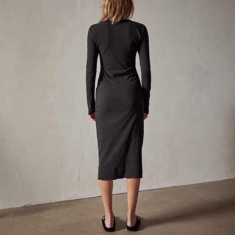 deep v front ruched dress black wrbj6724 | James Perse Los Angeles 