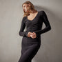 deep v front ruched dress black wrbj6724 | James Perse Los Angeles 