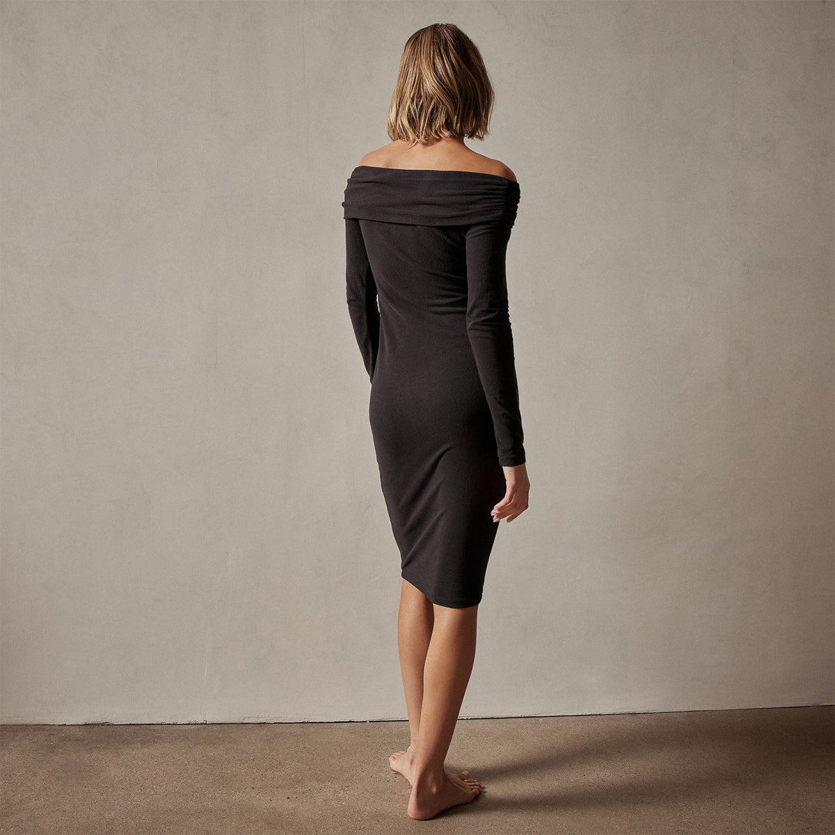 Brushed Jersey Off The Shoulder Dress in Black | James Perse Los Angeles