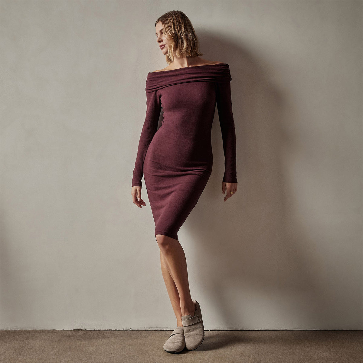 Brushed Jersey Off The Shoulder Dress in Cordova | James Perse Los Angeles