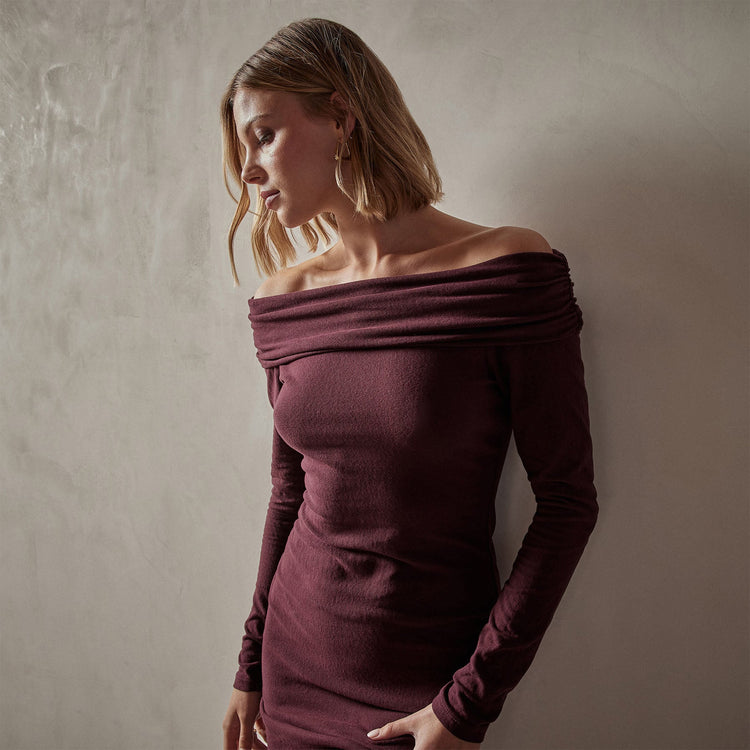 Brushed Jersey Off The Shoulder Dress in Cordova | James Perse Los Angeles