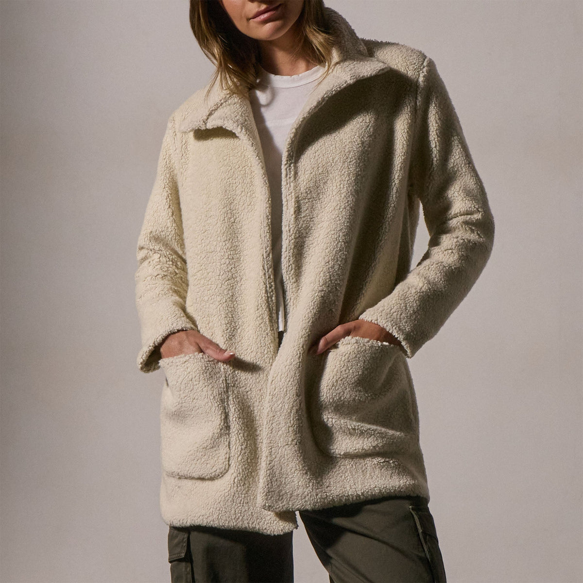 Funnel Neck Coat in Ivory | James Perse Los Angeles