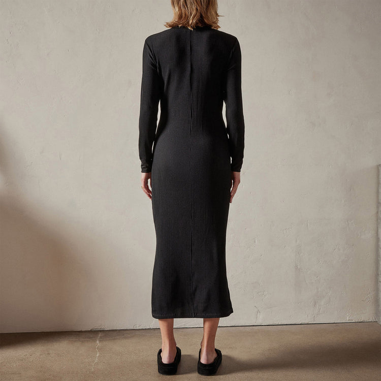 Ribbed Tv Neck Dress in Black | James Perse Los Angeles 