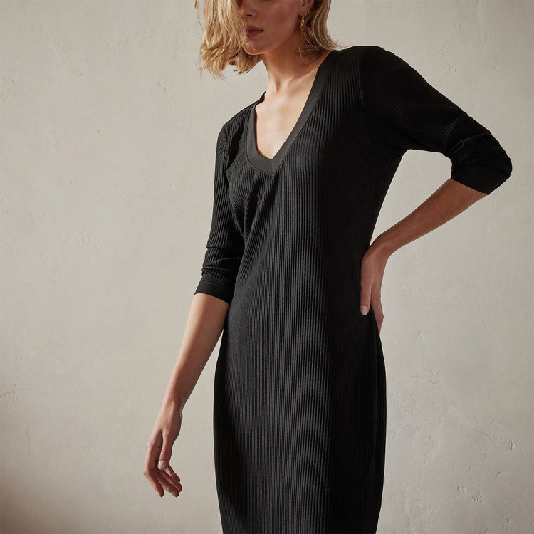 Ribbed Tv Neck Dress in Black | James Perse Los Angeles 