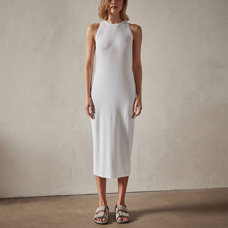 High Neck Crepe Matte Jersey Dress in White | James Perse Los Angeles 