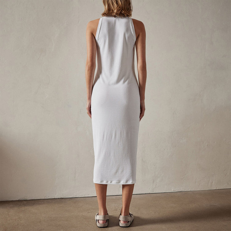 High Neck Crepe Matte Jersey Dress in White | James Perse Los Angeles 