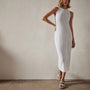 High Neck Crepe Matte Jersey Dress in White | James Perse Los Angeles 