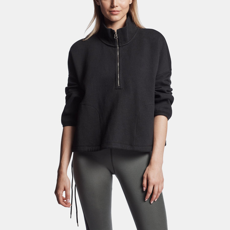Half Zip Pull On Sweat Top in Black | James Perse Los Angeles