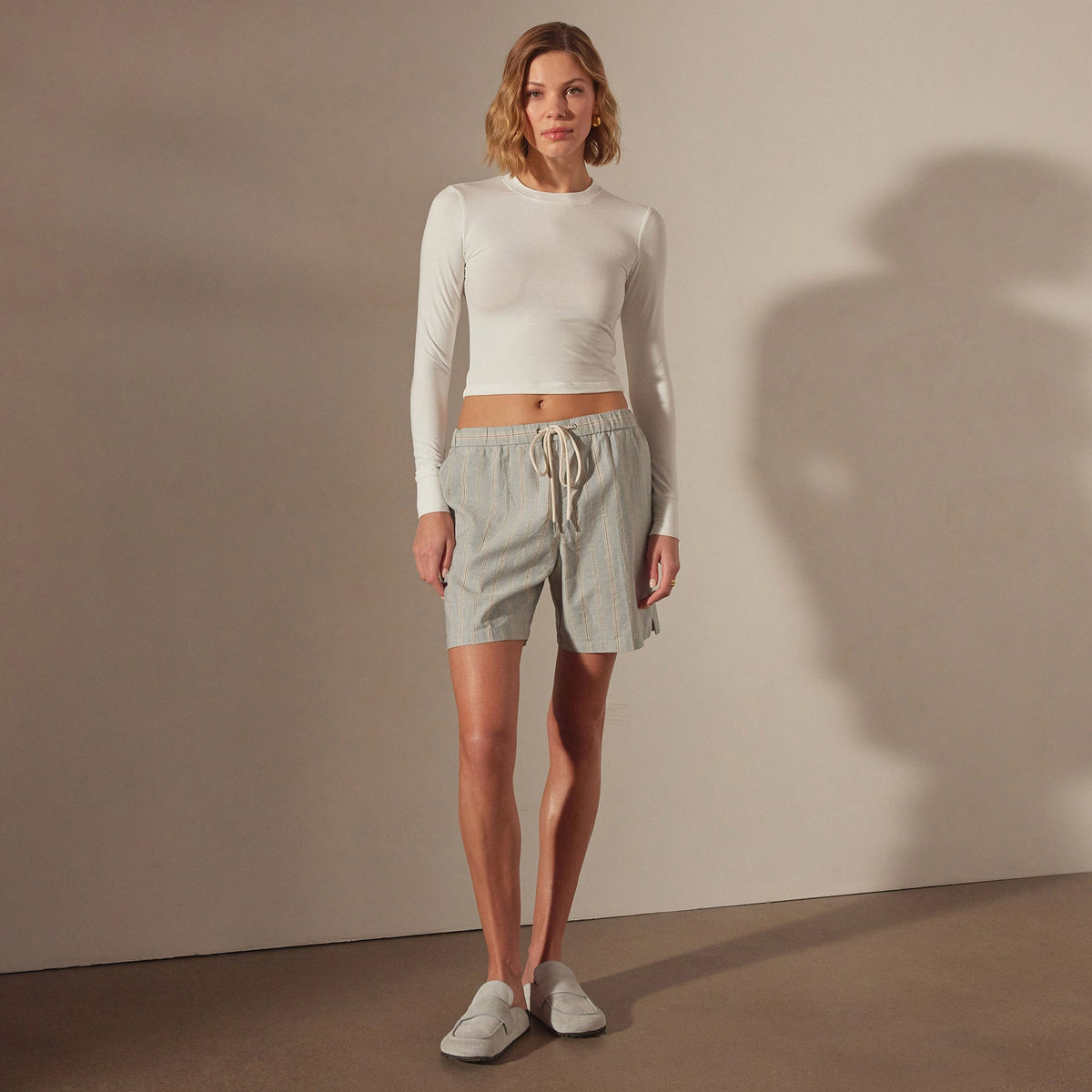 Relaxed Striped Baja Short in Light Blue Stripe | James Perse Los Angeles