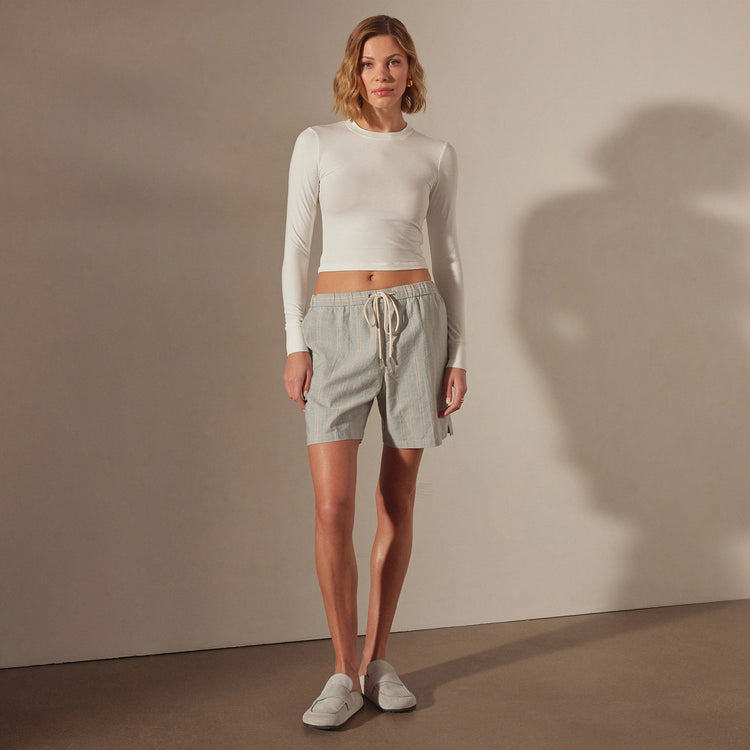 Relaxed Striped Baja Short in Light Blue Stripe | James Perse Los Angeles