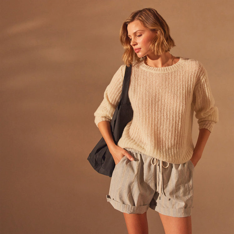 Lightweight Open Knit Cashmere Sweater in Ivory | James Perse Los Angeles