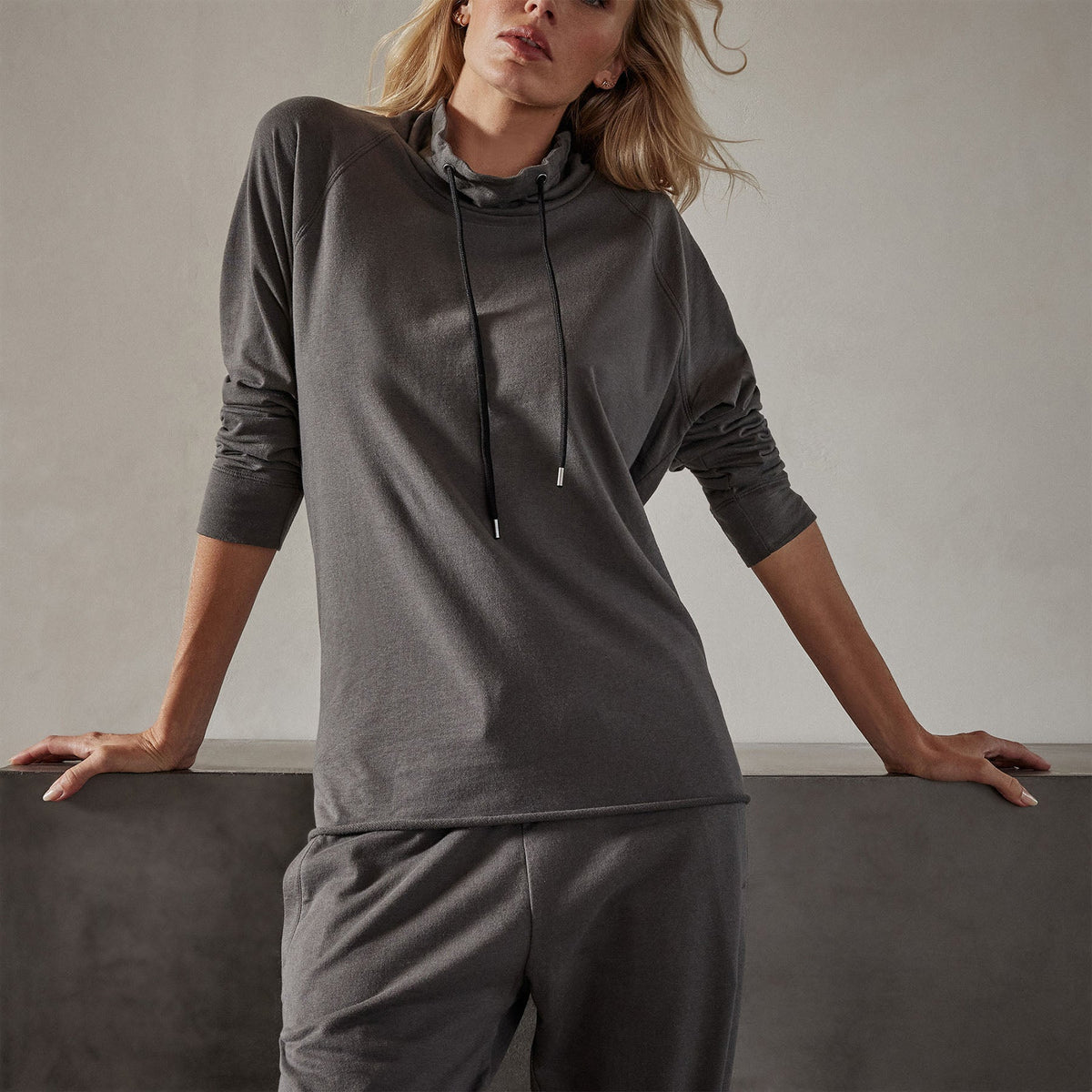 Terry Oversized Funnel Neck in Fin | James Perse Los Angeles