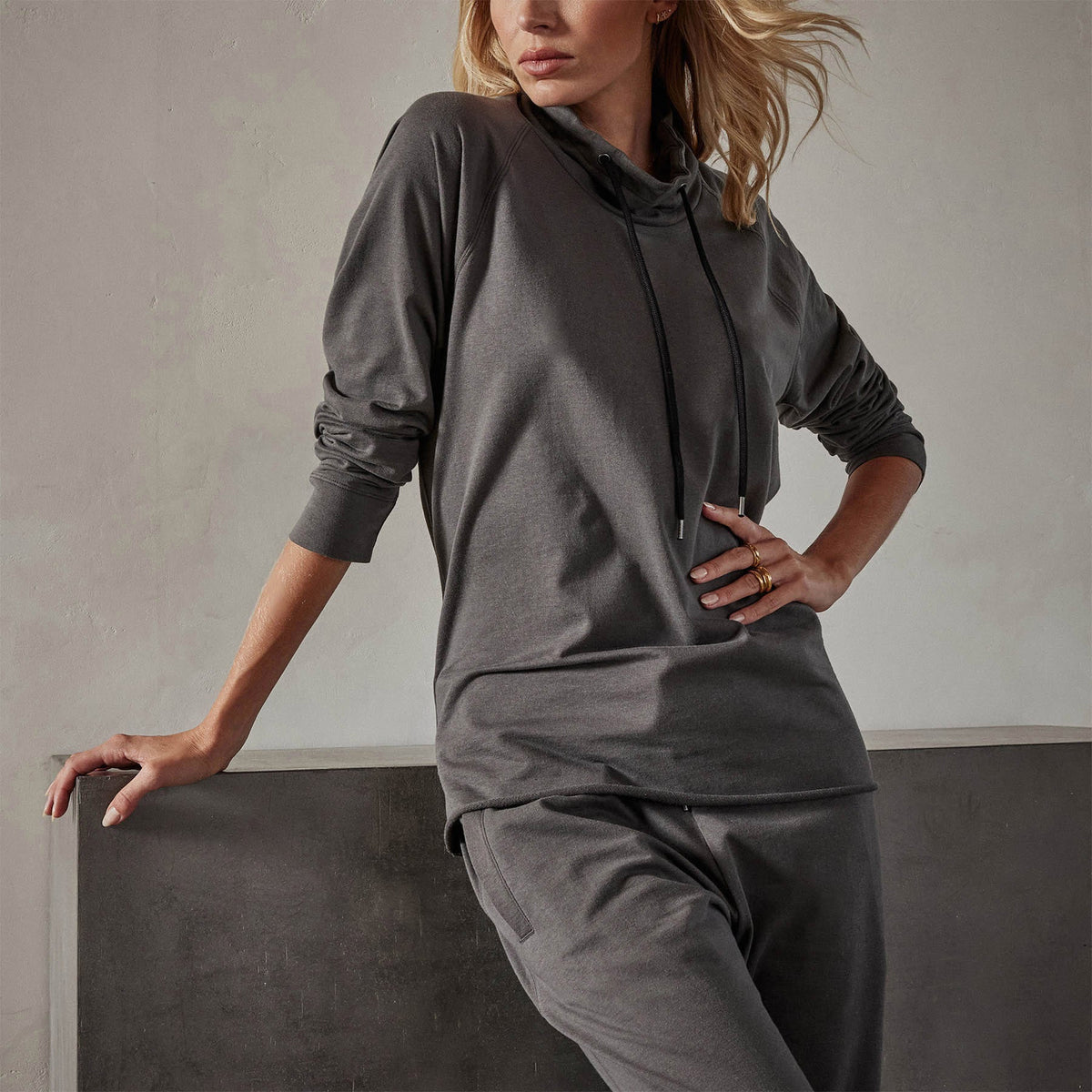 Terry Oversized Funnel Neck in Fin | James Perse Los Angeles