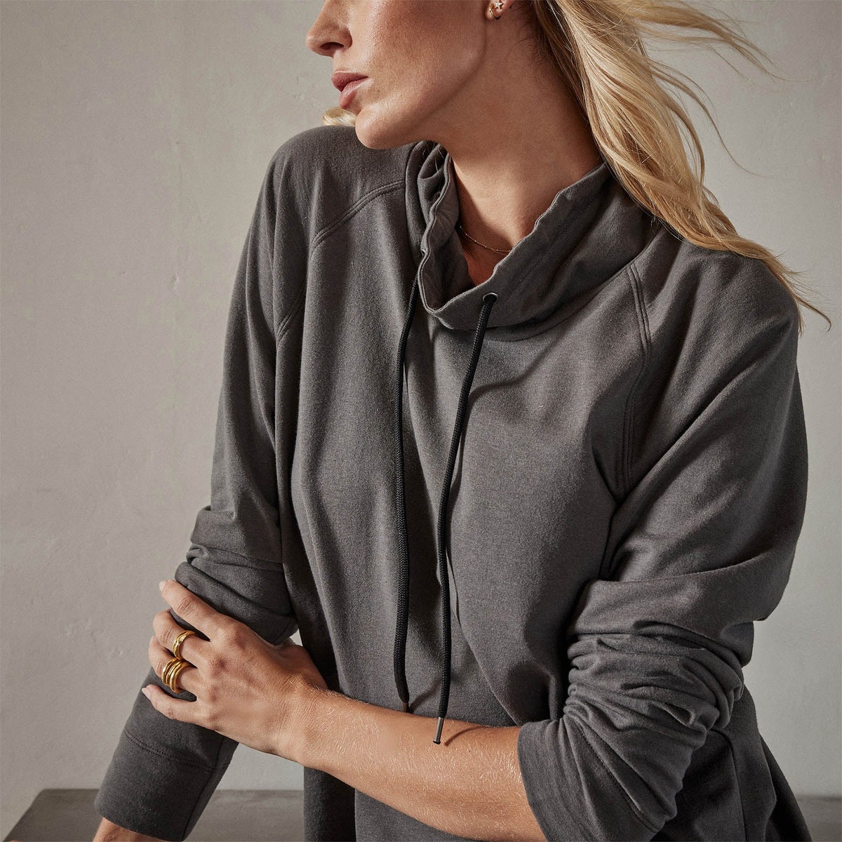 Terry Oversized Funnel Neck in Fin | James Perse Los Angeles