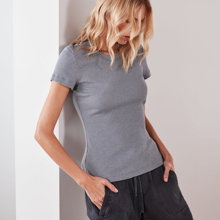 Technical Jersey Ribbed Slim Fit Tee In North | James Perse Los Angeles