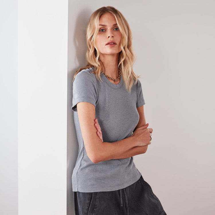 Technical Jersey Ribbed Slim Fit Tee In North | James Perse Los Angeles