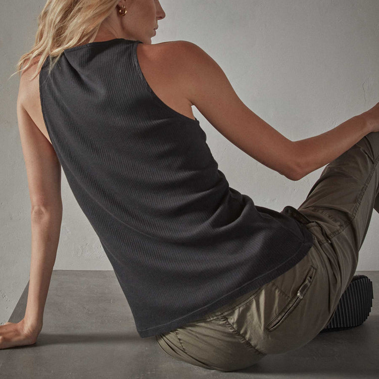 Clean Cut Away Ribbed Tank in True Black | James Perse Los Angeles