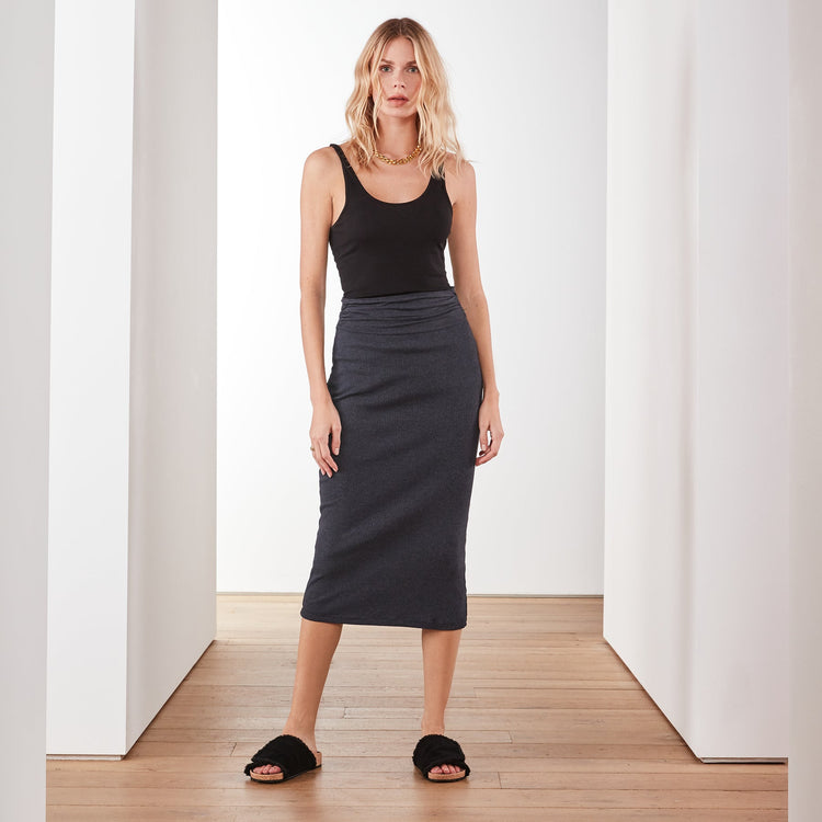 Technical Jersey Ribbed Skirt In Blue Black | James Perse Los Angeles