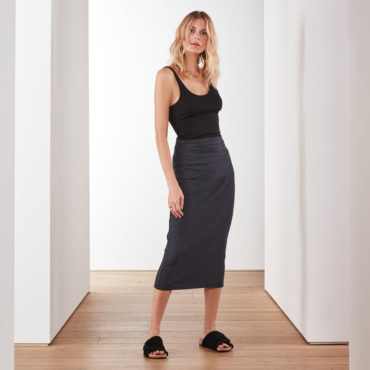 Technical Jersey Ribbed Skirt In Blue Black | James Perse Los Angeles