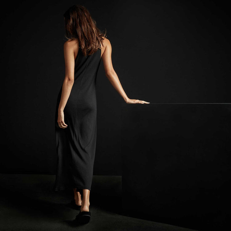 Cut  Away Funnel Neck Rib Dress in True Black | James Perse Los Angeles