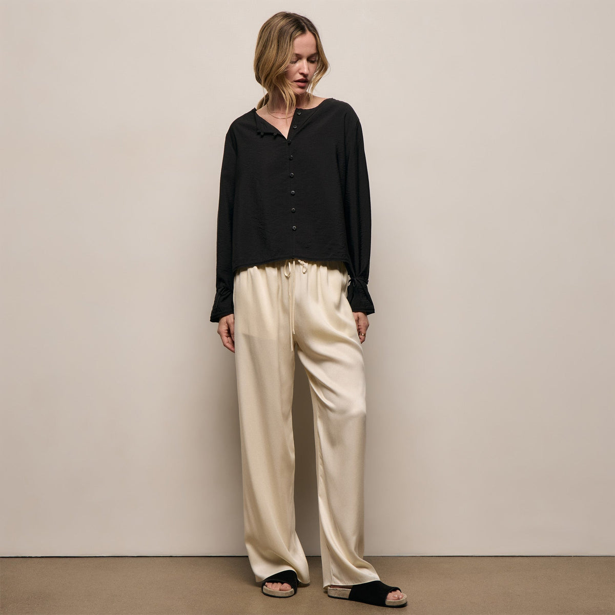Silk Charmeuse Drawstring Pant in Ivory | James Perse Los Angeles