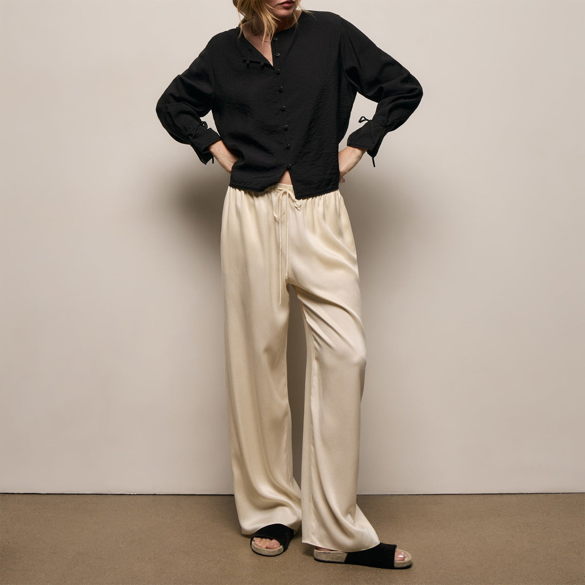 Silk Charmeuse Drawstring Pant in Ivory | James Perse Los Angeles