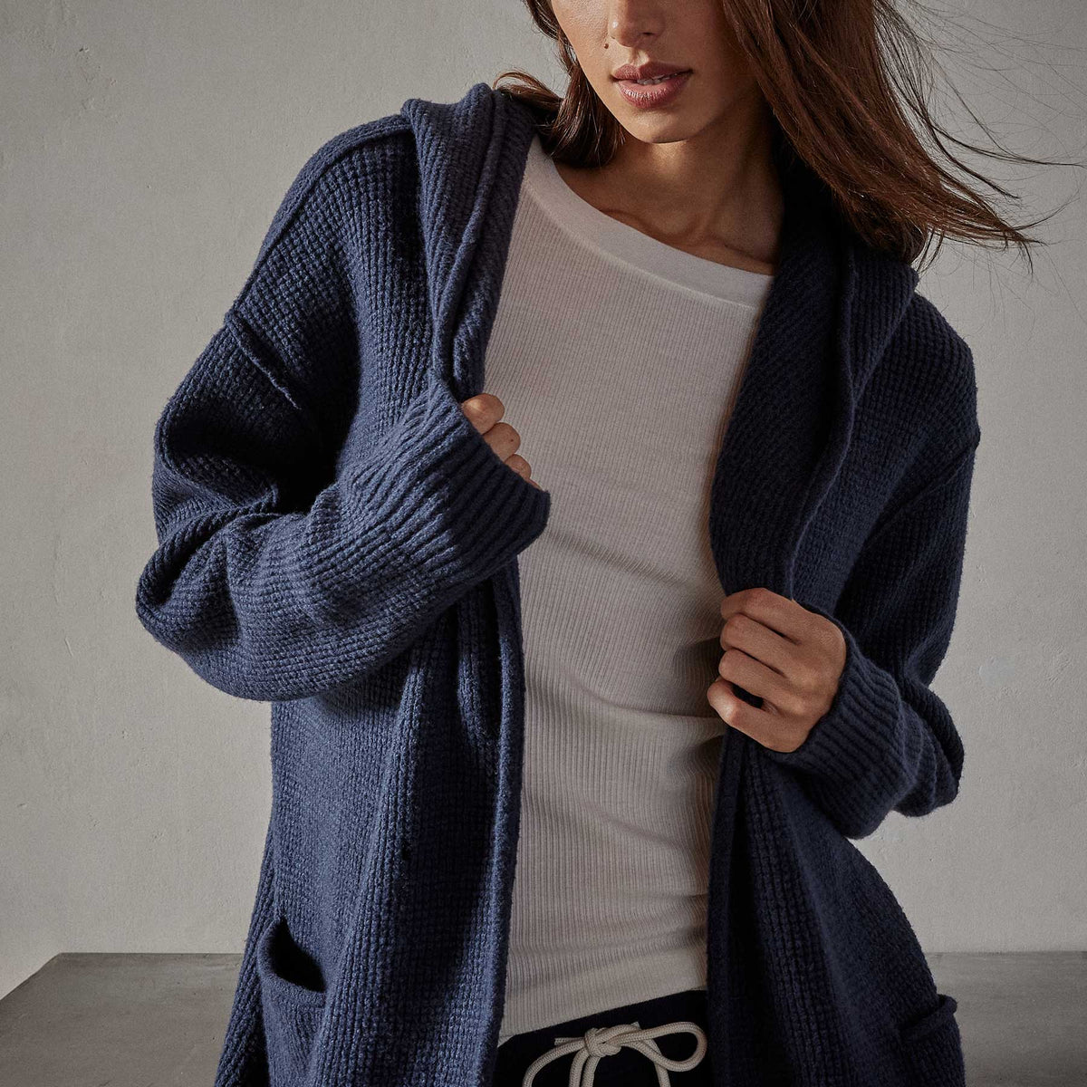 Thermal Hooded Cardigan in Navy | James Perse Los Angeles
