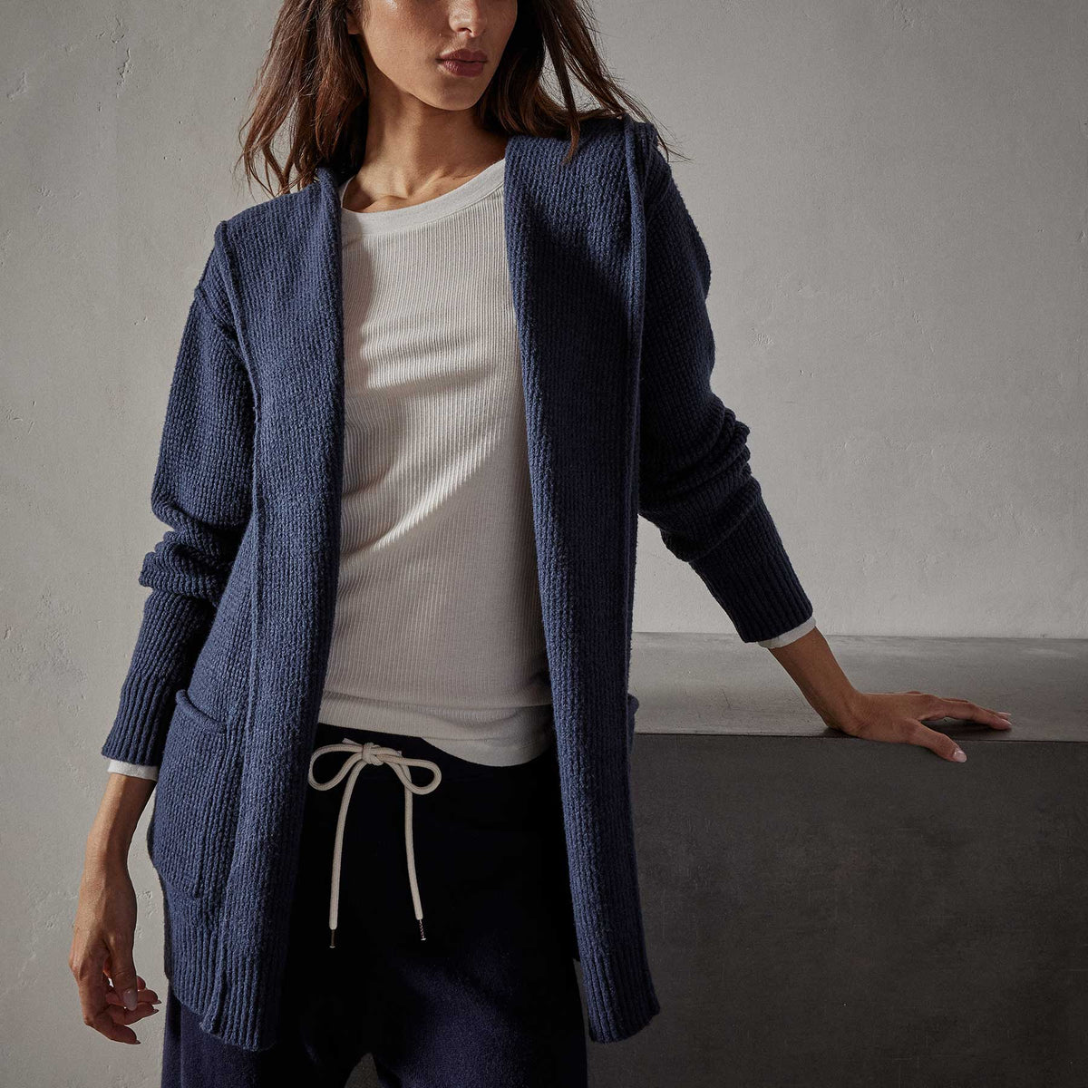 Thermal Hooded Cardigan in Navy | James Perse Los Angeles