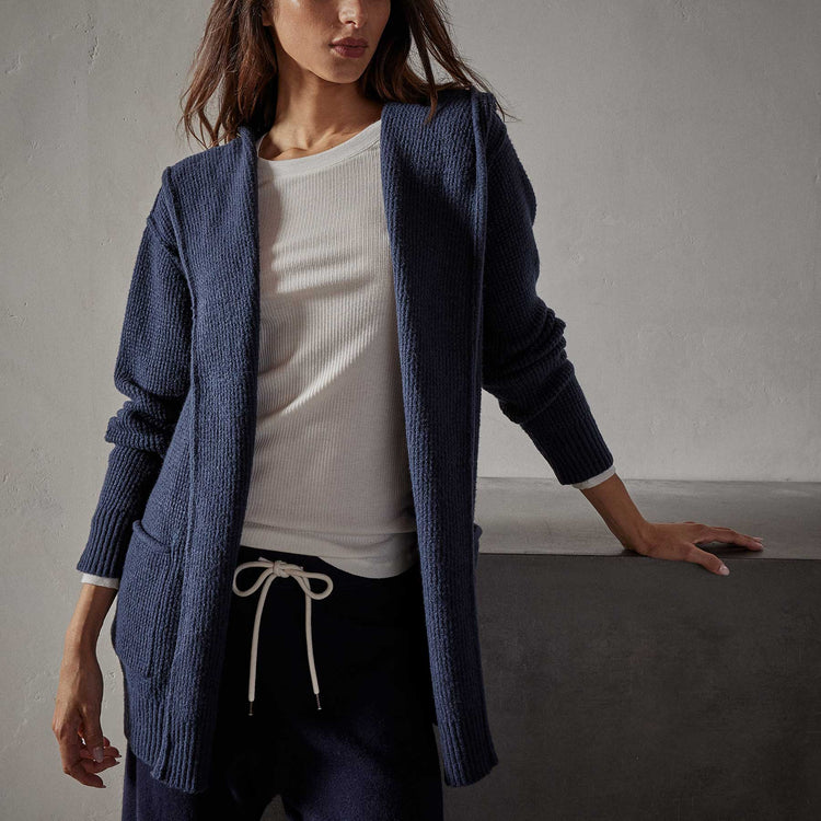 Thermal Hooded Cardigan in Navy | James Perse Los Angeles