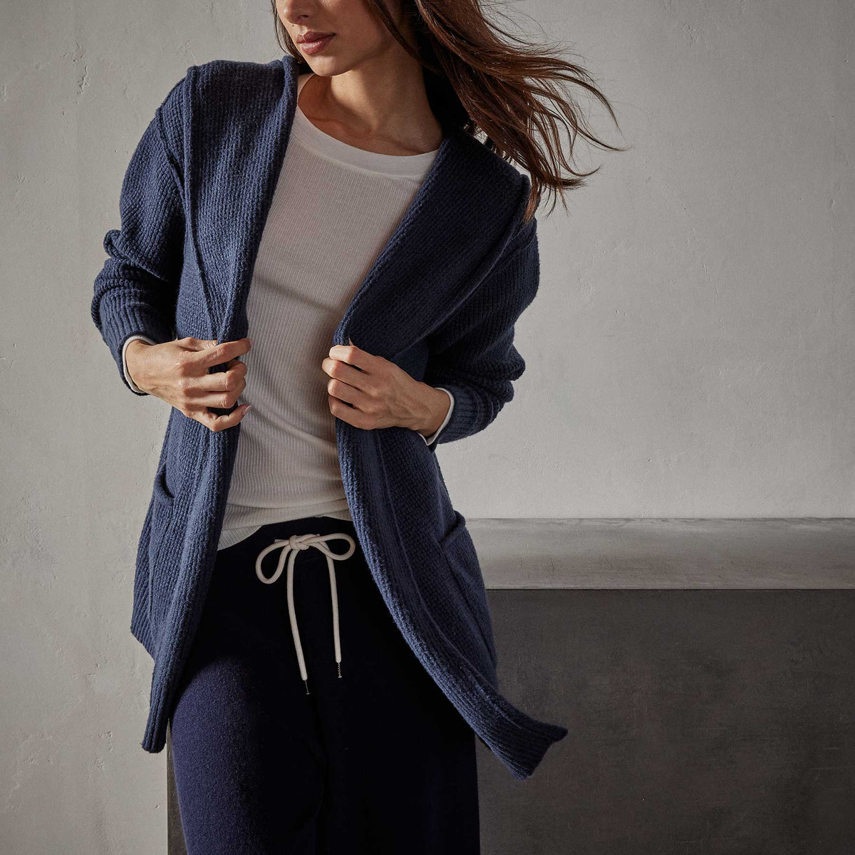Thermal Hooded Cardigan in Navy | James Perse Los Angeles