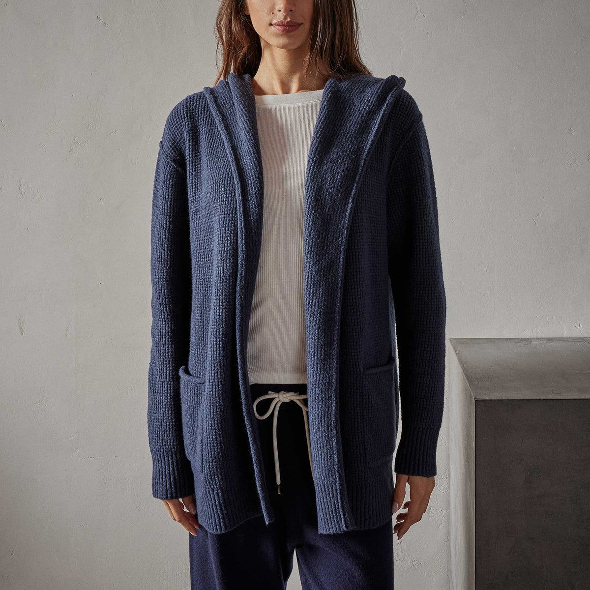 Thermal Hooded Cardigan in Navy | James Perse Los Angeles