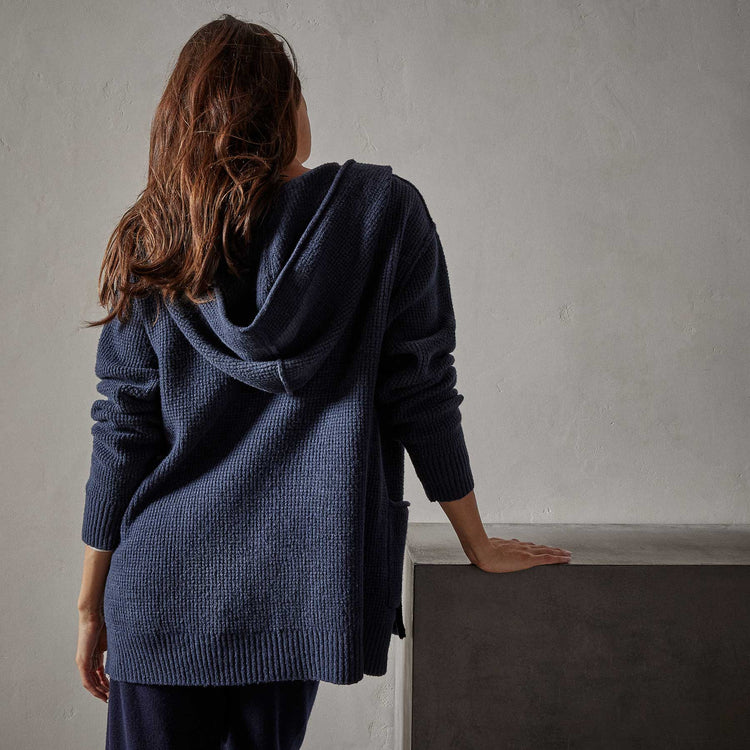 Thermal Hooded Cardigan in Navy | James Perse Los Angeles
