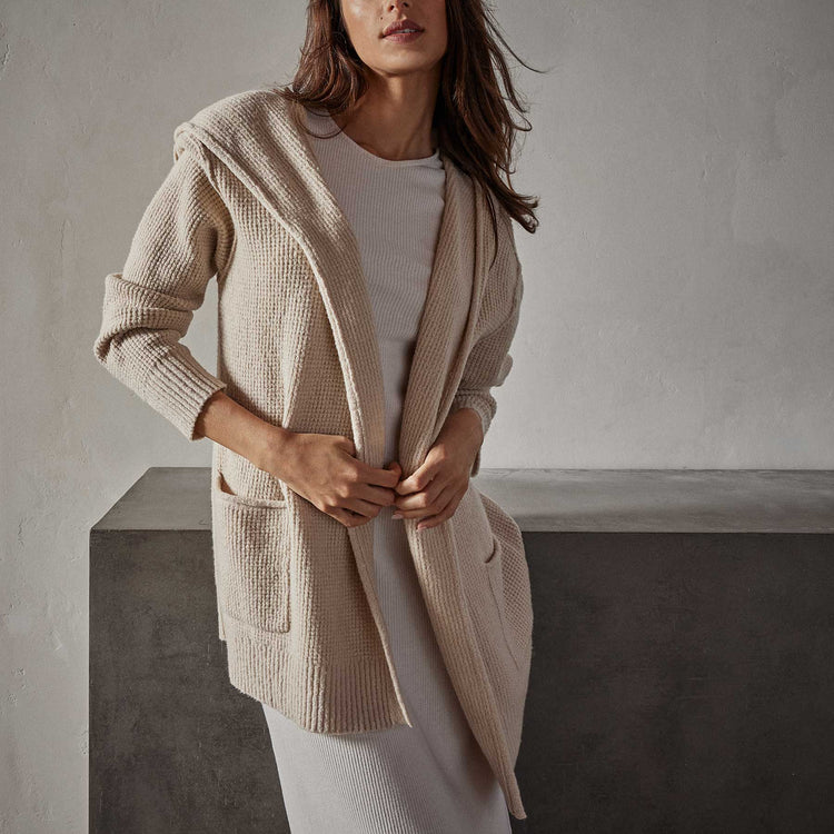 Thermal Hooded Cardigan in Oatmilk | James Perse Los Angeles